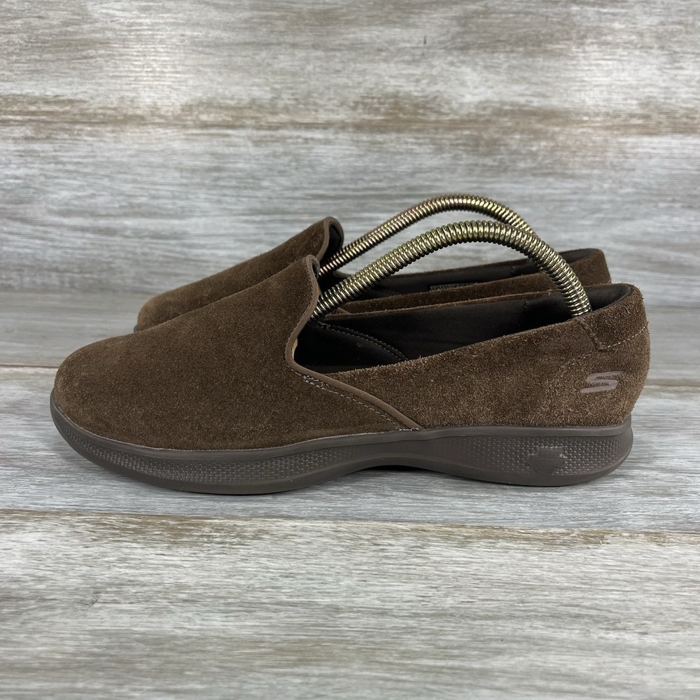 Skechers Women's Go Step Brown Suede Casual Comfort Slip On Shoes Size 7.5